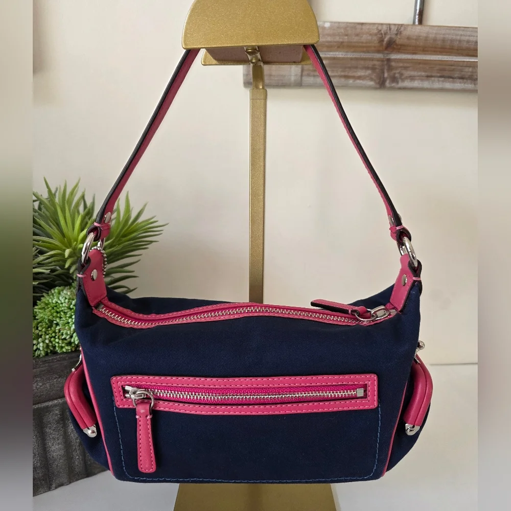 Coach Bonnie Cashin Inspired Mini Canvas Shoulder Bag Pink/Navy Y2K - Picture 8 of 14